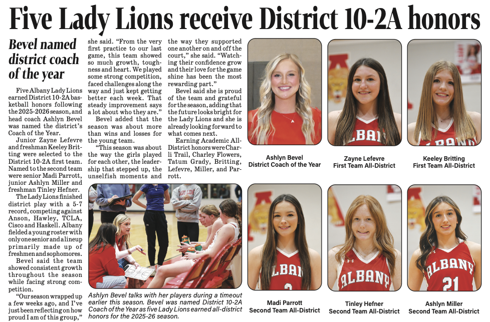 Five Lady Lions receive District 10-2A honors