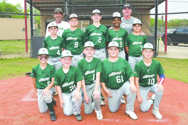 MAJOR LEAGUE EAGLES – (front, l-r) Oxton Hawkins, Griffin Balliew, Crew Spencer, Sutton Shoaf, Ryder Anderson, (middle) Jason Shack, Luke Foy, Creed Spencer, John Mark Johnson, Kingston Balliew, (back) coaches Spencer Balliew, Reggie Spencer