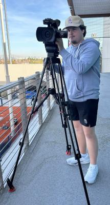 Albany native Brooks Neece films drills as part of his role as a student video assistant for the Texas A&amp;M football program. Neece, a 2022 Albany graduate, joined the crew this season and traveled with the team to the Las Vegas Bowl. COURTESY PHOTO