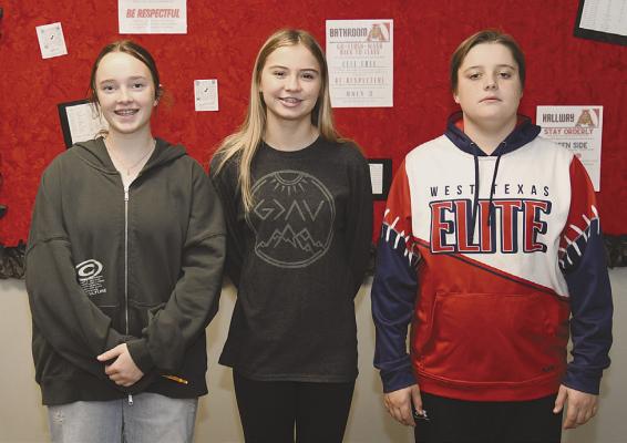 Earning all-star honors at last week’s junior high one-act play competition were (l-r) Charli Trail, Finlee Brown, and Colter Edgar. The play was performed for judges in Stamford last Wednesday. Donn ie Lucas / Albany News