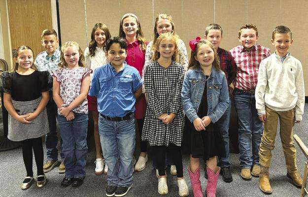 Entries in last week’s UIL oral reading contest included (front, l-r) Sawyer Bell, Emme Graham, Jayden Jaco, Elizabeth Musselman, Lennon Lucas, (back) Hudson Pipes, Kate Belleh, Mae Musselman, Lyla Early, Joshua Knight, Daxton Lehew, and Case Atmar. Courtesy Photo