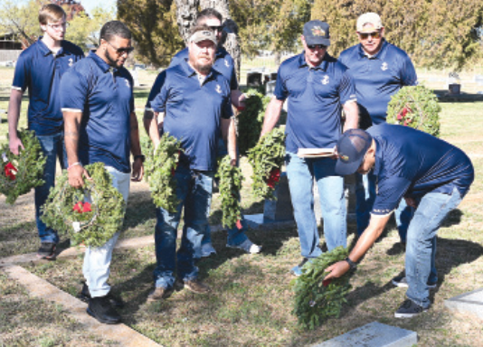 Navy veteran Matt Birkla and his former veteran shipmates, who gather annually in Albany for the Army-Navy game, place a wreath on a veteran’s grave.
